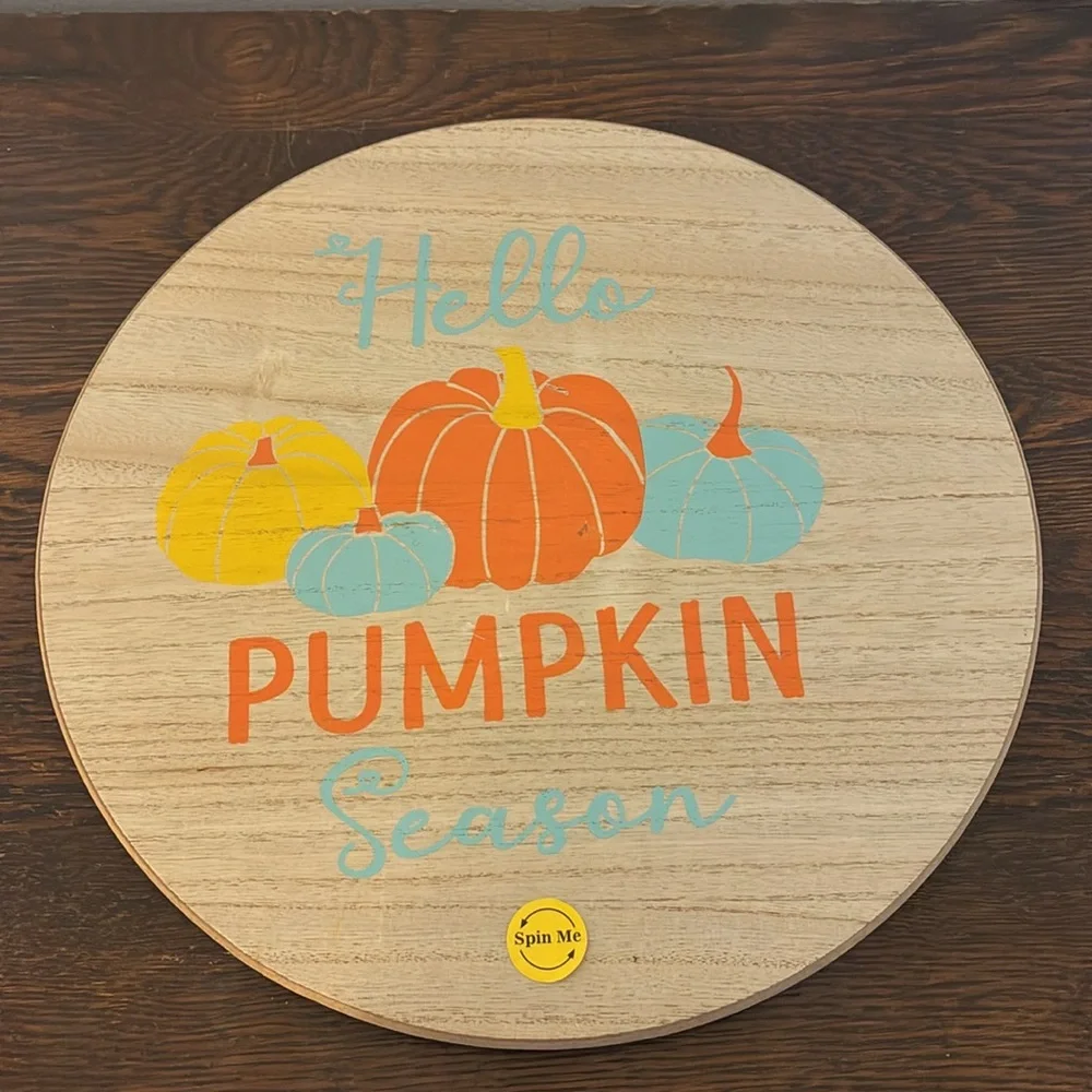 NWT- Hello Pumpkin Season- Wooden Lazy Susan w/ Colorful Pumpkins